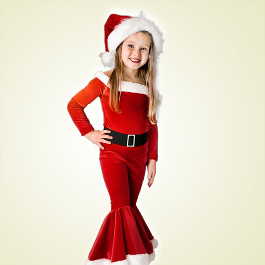 Winter Christmas Long-sleeved Shirt Bell Bottoms Hat Three-piece Children's Clothing