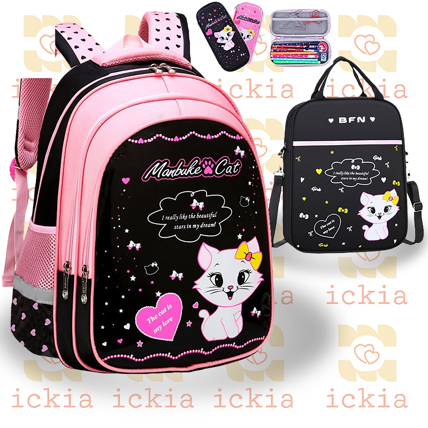 Kids School Cute Cat Print Backpack