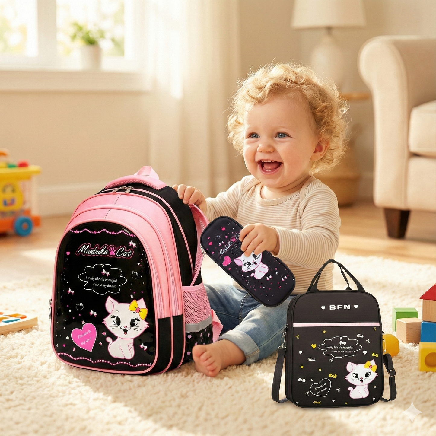 Kids School Cute Cat Print Backpack