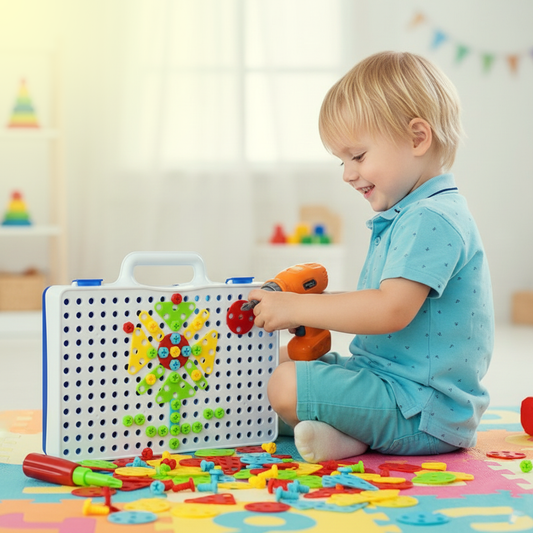 Child playing with TCreative educational building blocks peg board set for creative learning